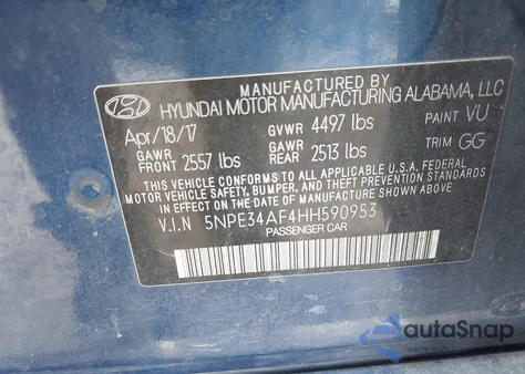 2017 Hyundai Sonata Limited z USA, uszkodzony, nr VIN 5NPE34AF4HH590953